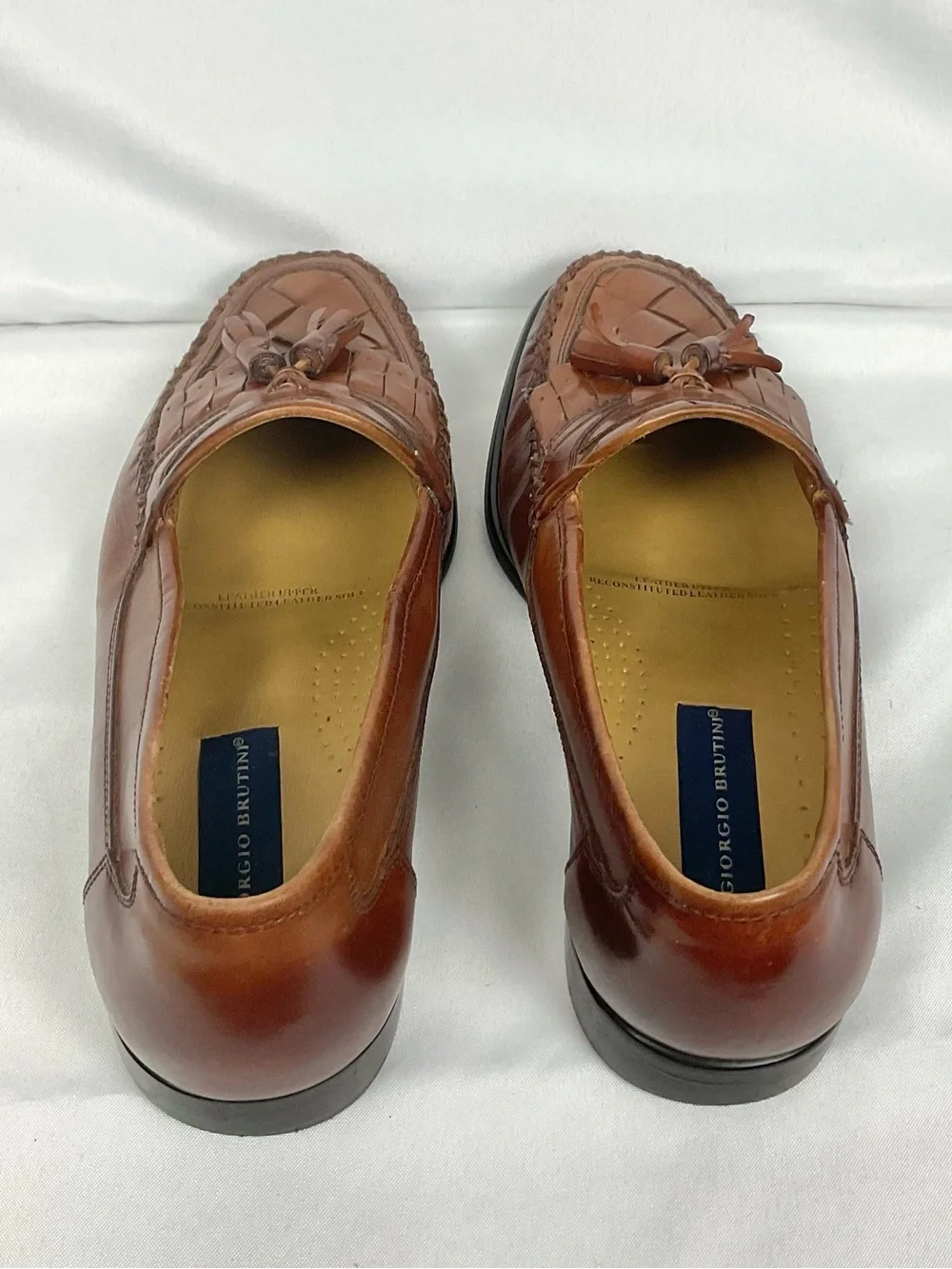 Giorgio Brutini Men's Brown Leather Loafers Woven Kiltie Tassel Shoes Sz 9 D